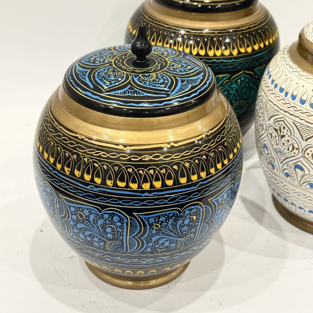 Naqshi art hand painted wooden candy jar, handmade by Craft Edges, view 7 of 9