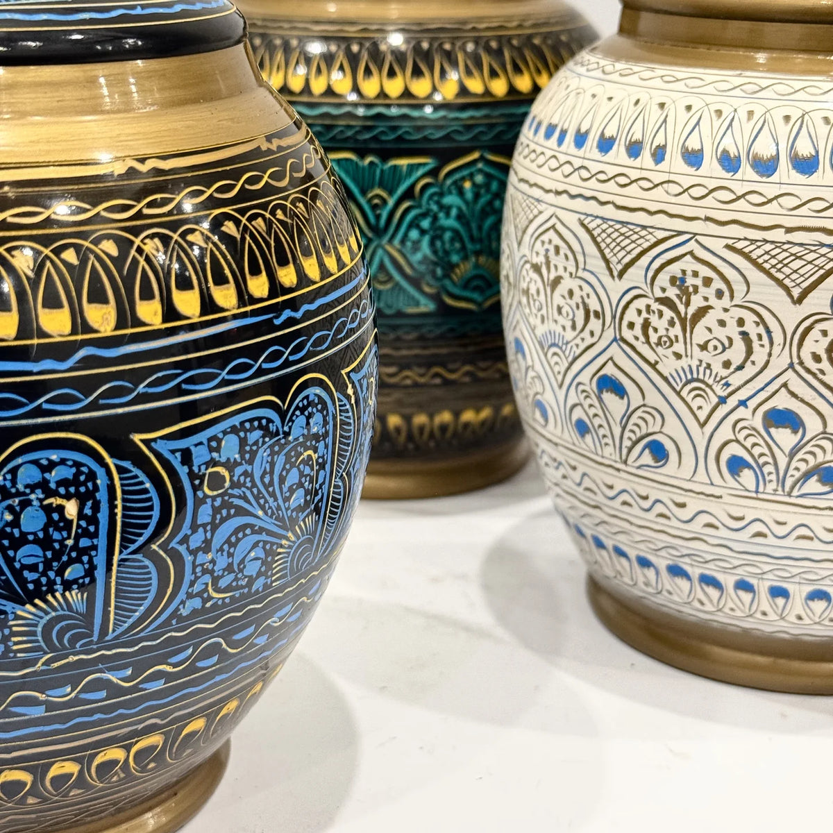 Naqshi art hand painted wooden candy jar, handmade by Craft Edges, view 8 of 9