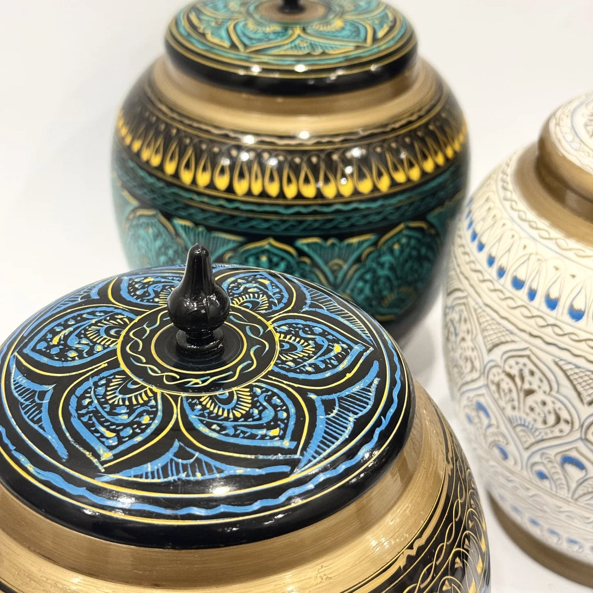 Naqshi art hand painted wooden candy jar, handmade by Craft Edges, view 9 of 9