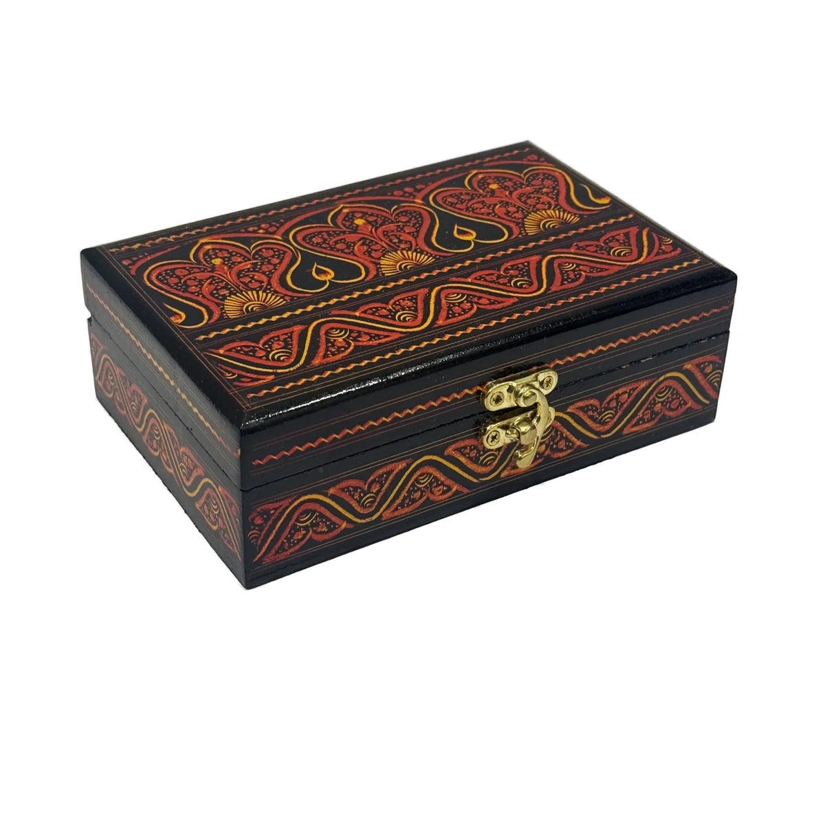 Naqshi art hand painted wooden jewellery box, 6 by 4 inch, handmade by Craft Edges, view 1 of 12