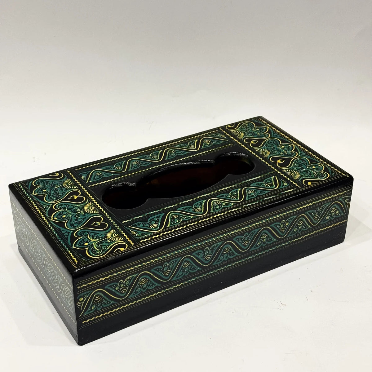 Naqshi art hand painted wooden tissue box, handmade by Craft Edges, view 1 of 9