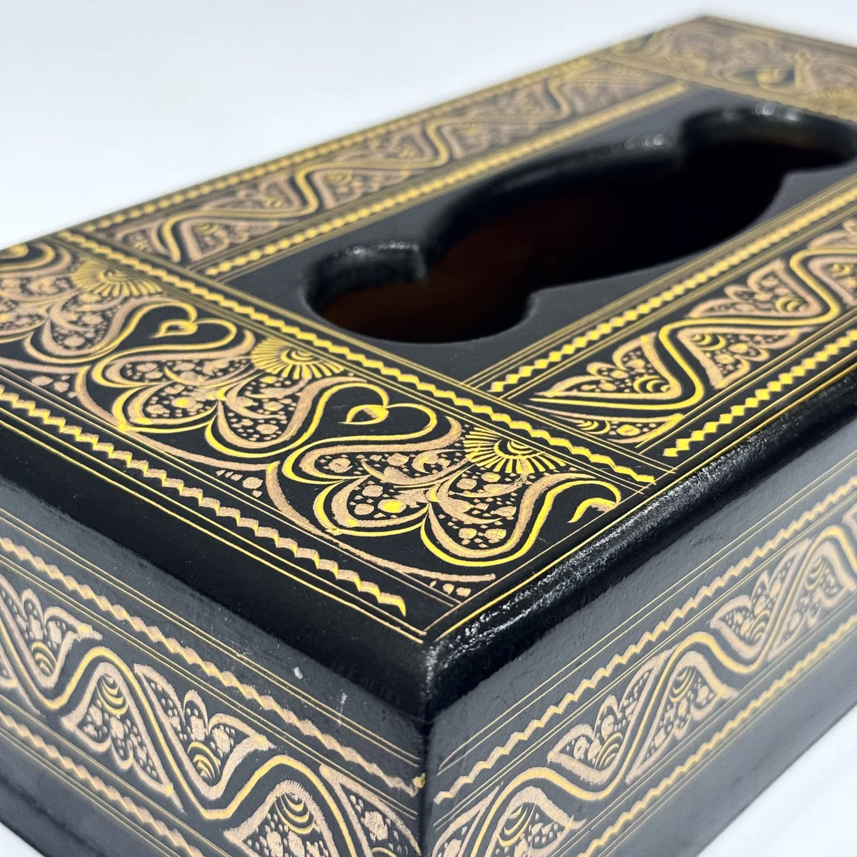 Naqshi art hand painted wooden tissue box, handmade by Craft Edges, view 9 of 9