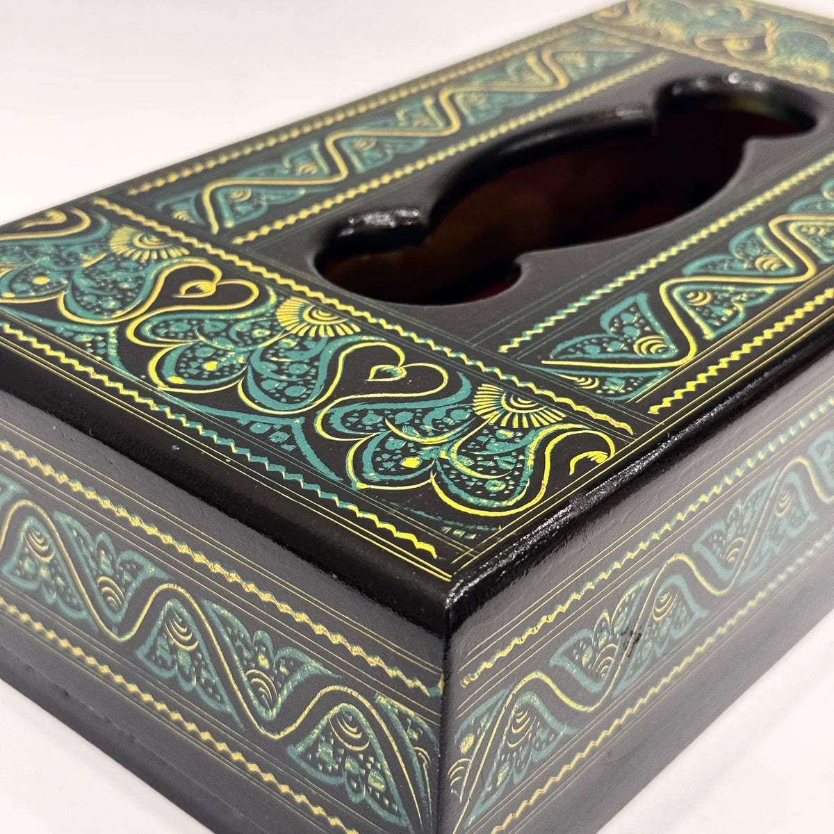 Naqshi art hand painted wooden tissue box, handmade by Craft Edges, view 2 of 9