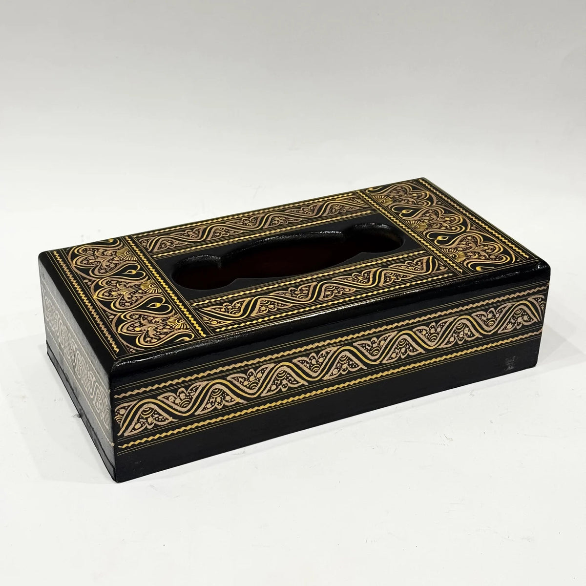 Naqshi art hand painted wooden tissue box, handmade by Craft Edges, view 7 of 9
