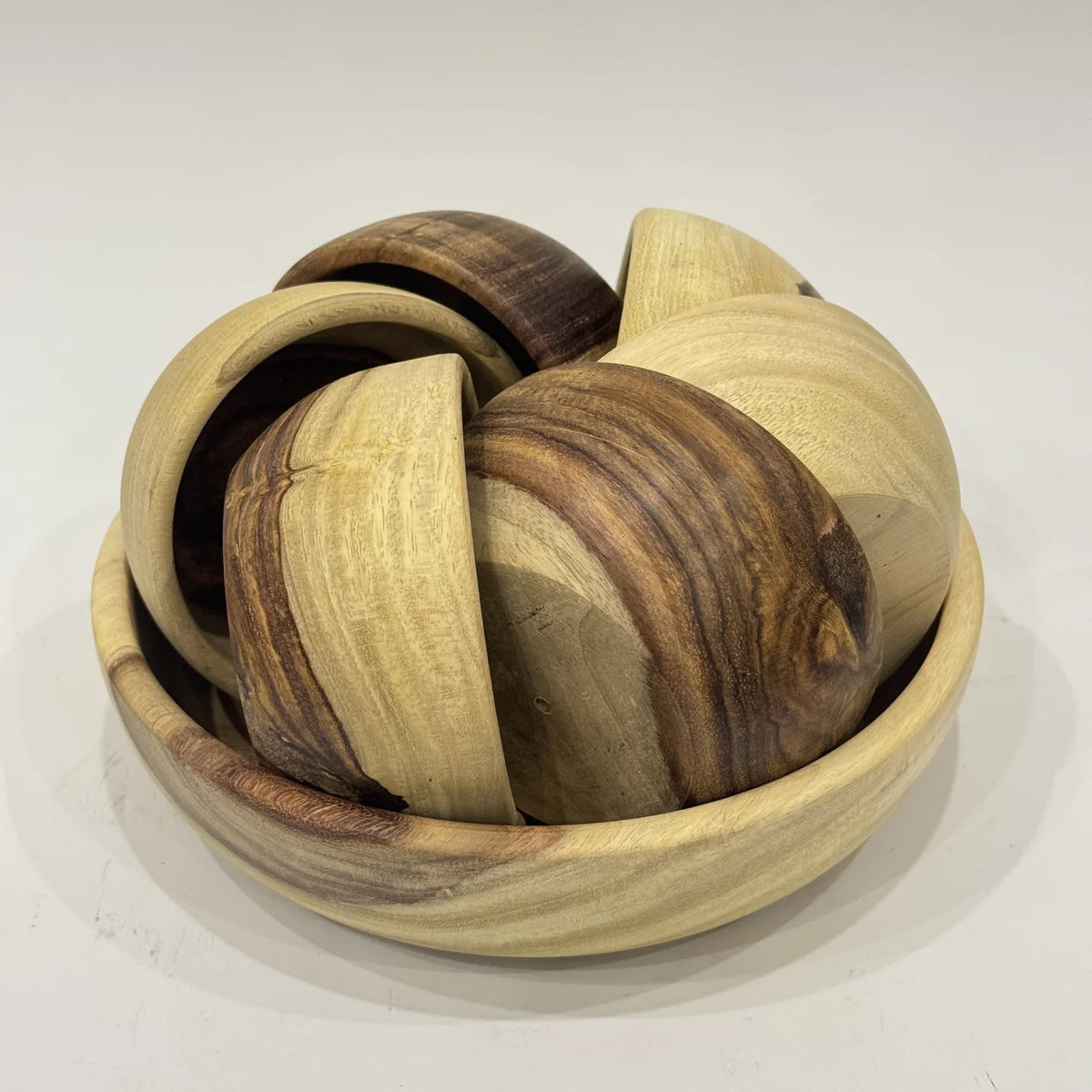 Natural sheesham wood bowl set, 8 inch bowl with 3 inch bowls, handmade by Craft Edges, view 1 of 3