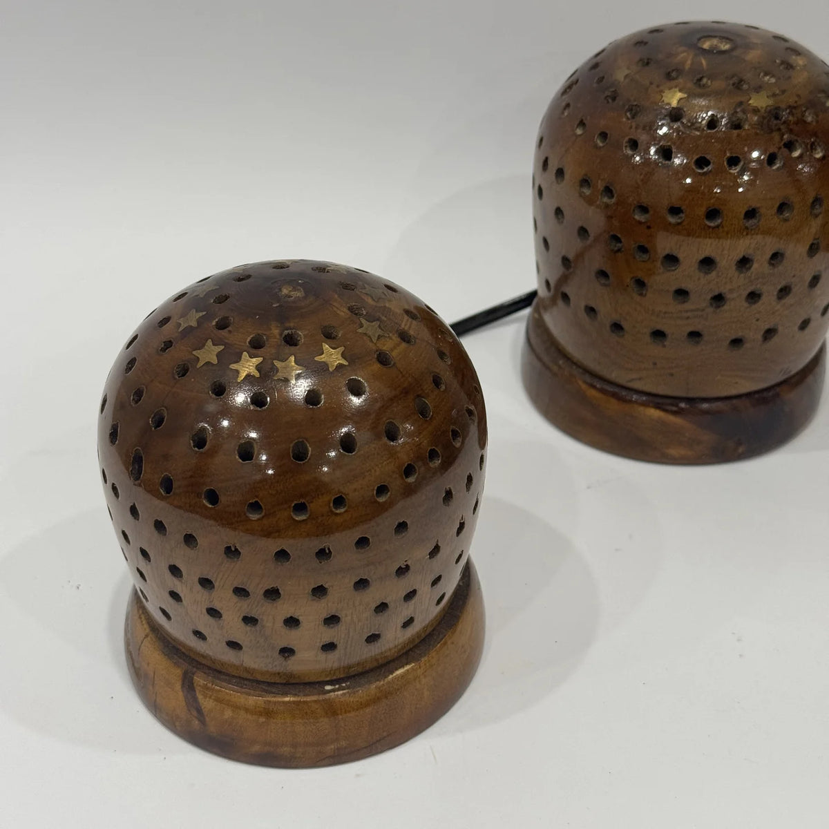 Small wooden night lamp with a carved star pattern, handmade by Craft Edges, view 1 of 3