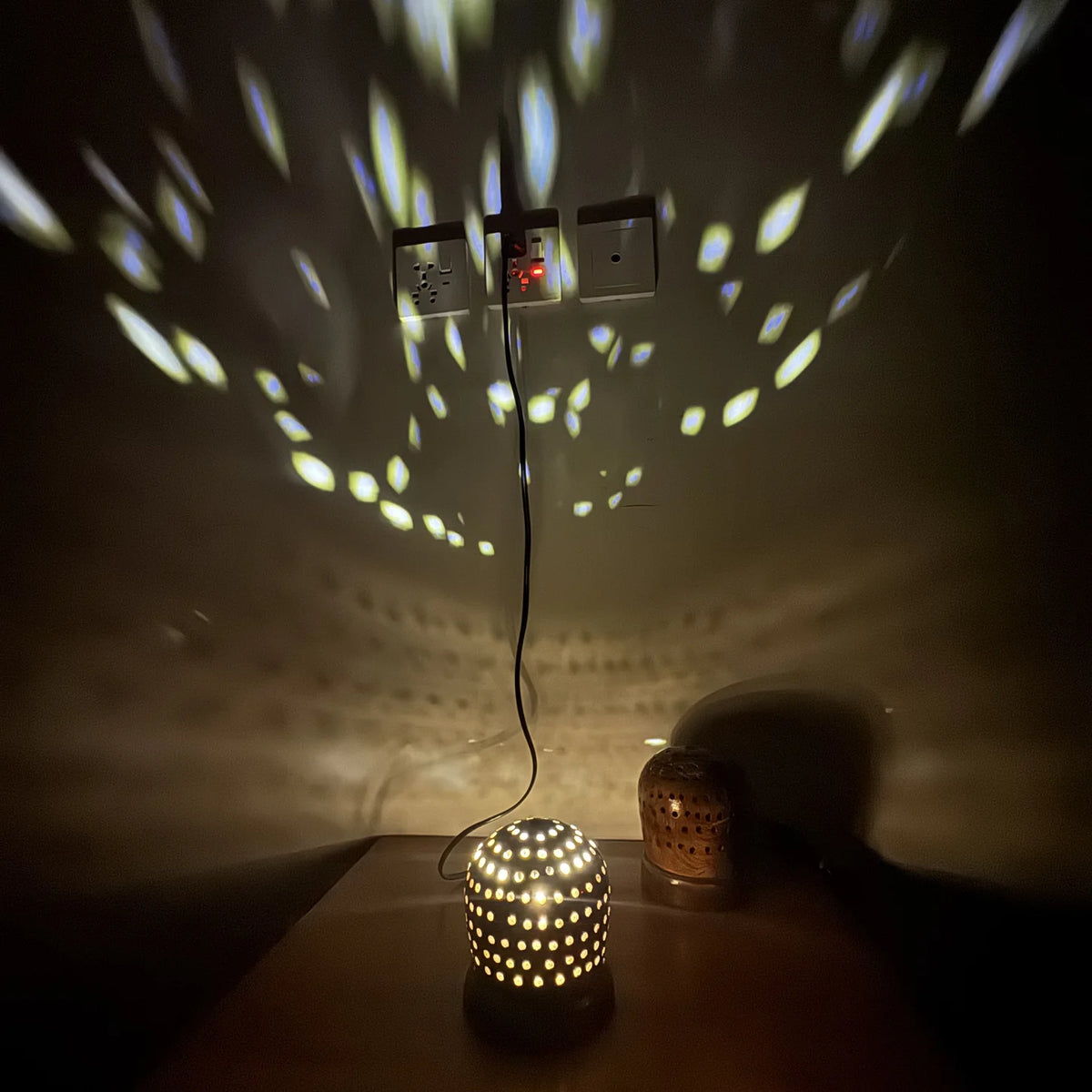 Small wooden night lamp with a carved star pattern, handmade by Craft Edges, view 3 of 3