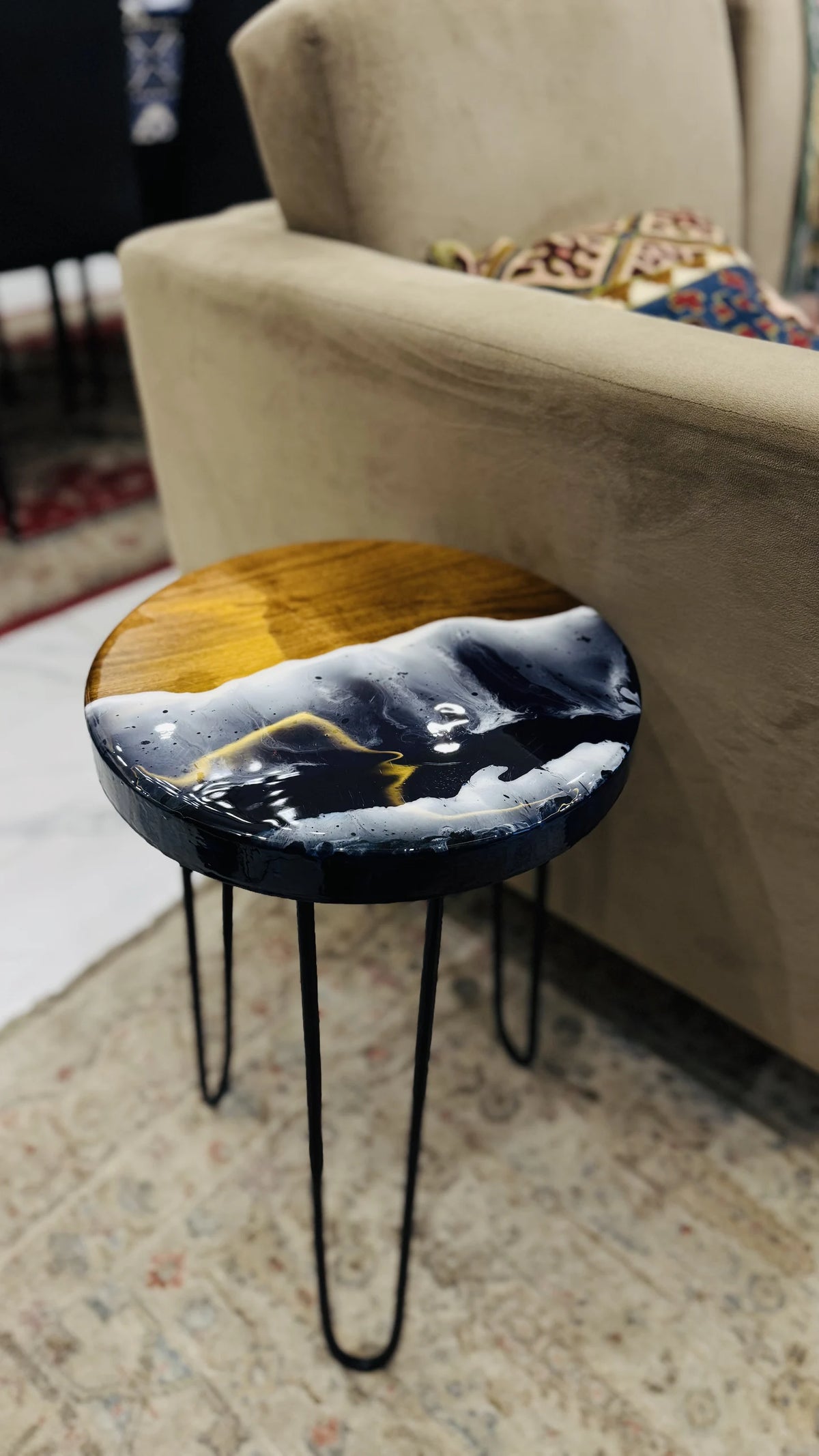 Small round ocean theme wooden side table, view 3 of 3, handmade by Craft Edges