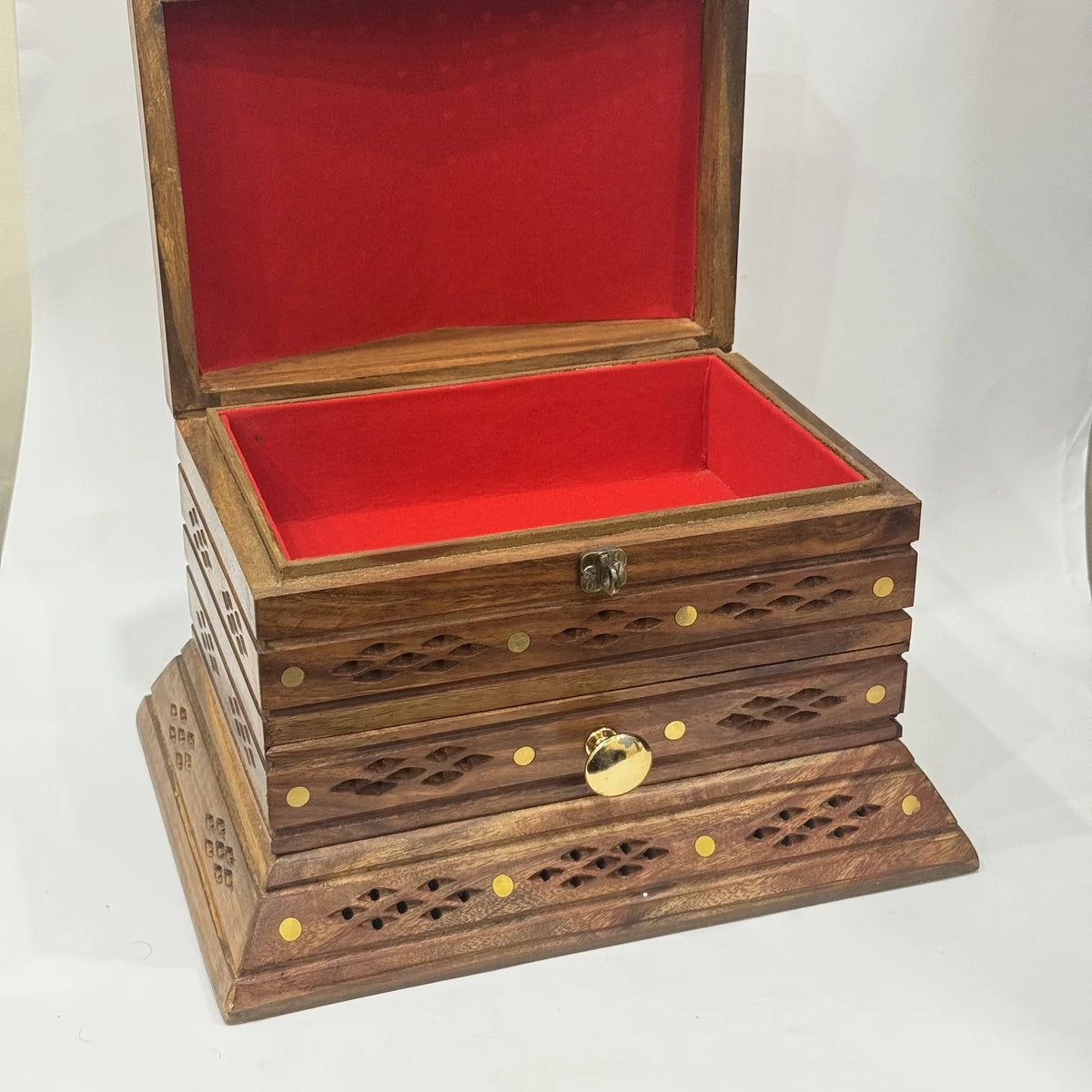 Premium hand carved wooden jewellery box, largest size, handmade by Craft Edges, view 2 of 5