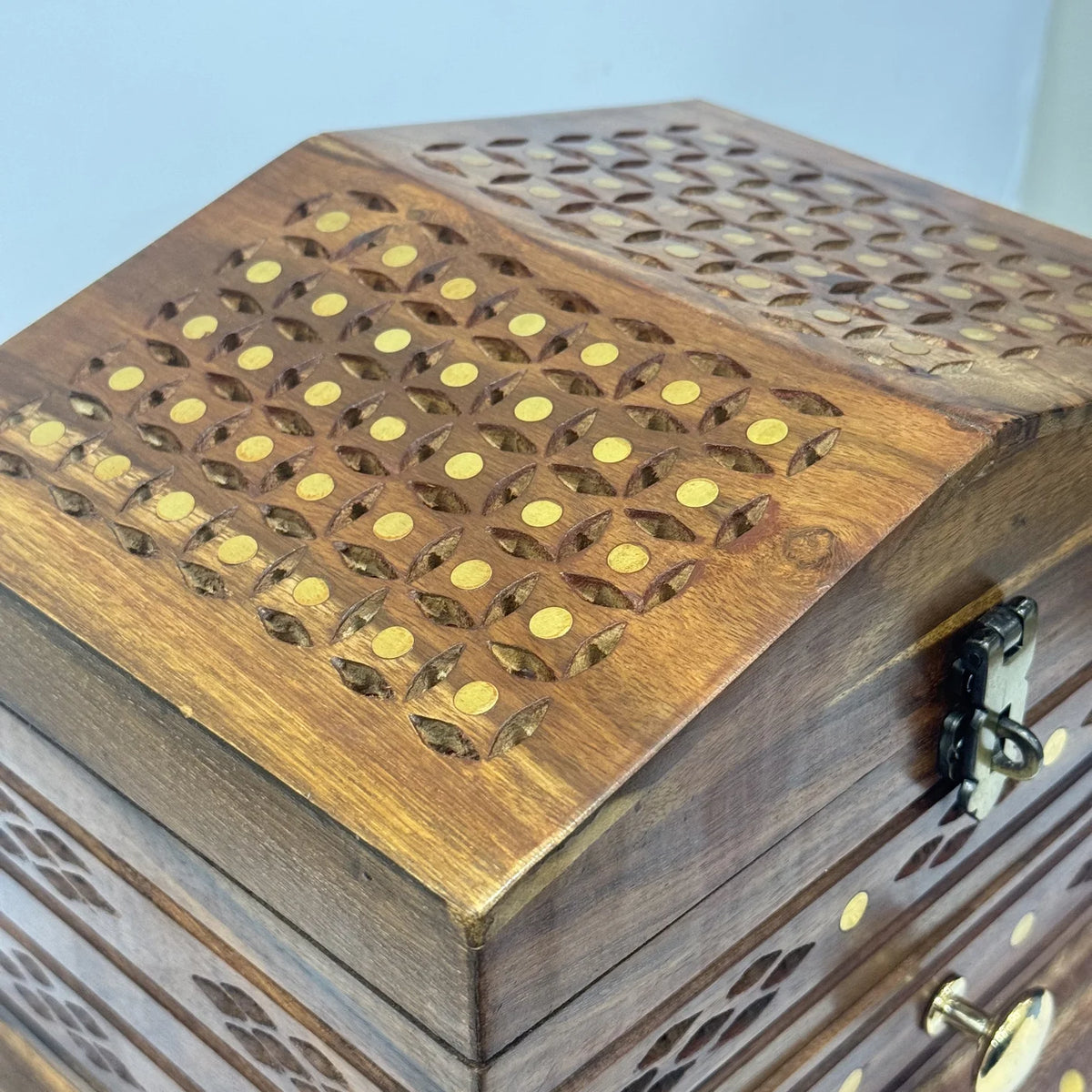 Premium hand carved wooden jewellery box, largest size, handmade by Craft Edges, view 3 of 5