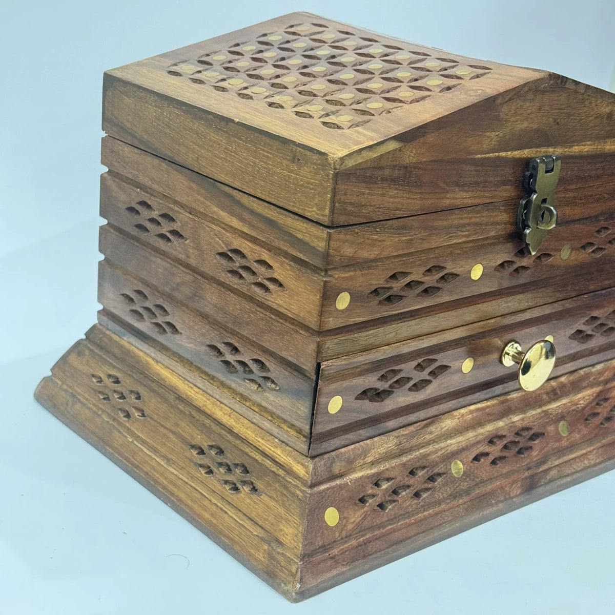 Premium hand carved wooden jewellery box, largest size, handmade by Craft Edges, view 4 of 5