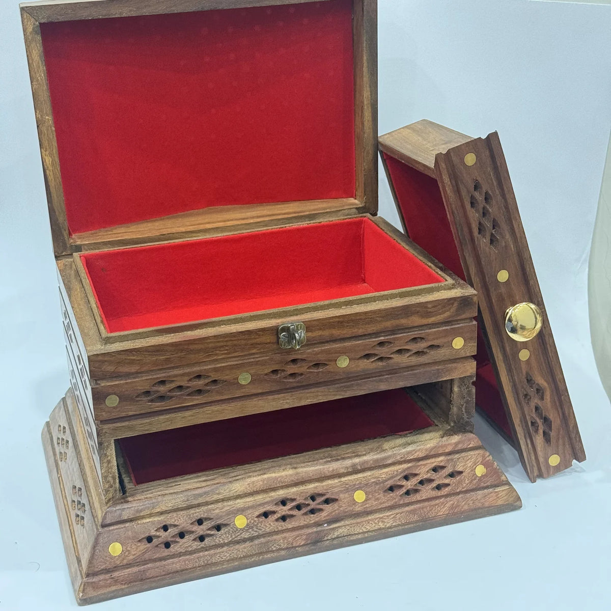 Premium hand carved wooden jewellery box, largest size, handmade by Craft Edges, view 5 of 5
