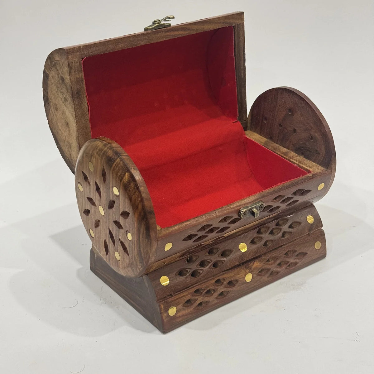 Premium round wooden jewellery box with brass inlay, handmade by Craft Edges, view 2 of 5