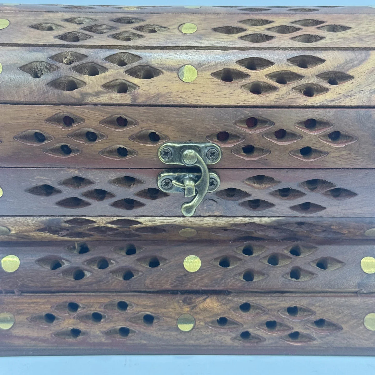 Premium round wooden jewellery box with brass inlay, handmade by Craft Edges, view 5 of 5