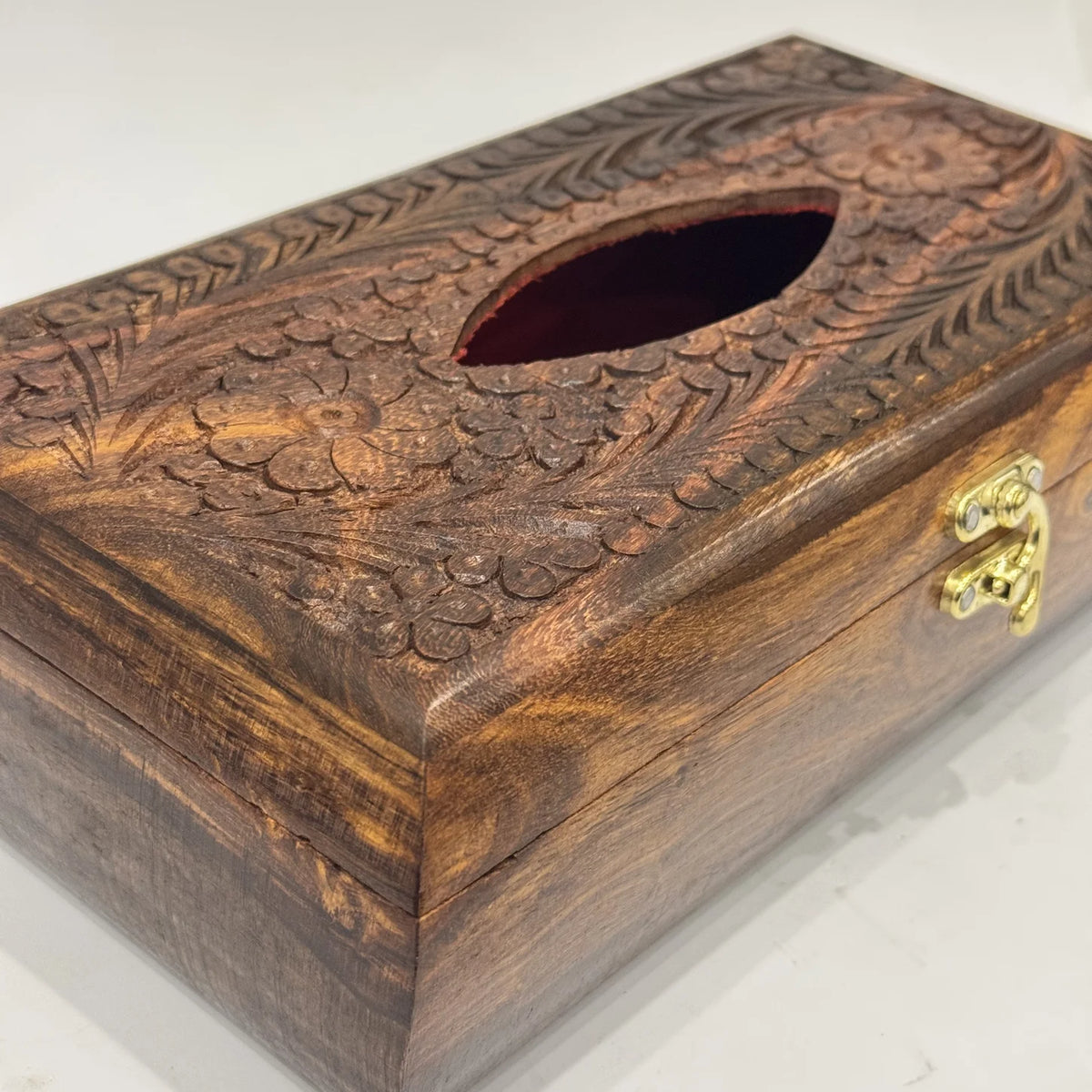 Carved wooden tissue box, 6 by 11 inch, handmade by Craft Edges, view 3 of 4