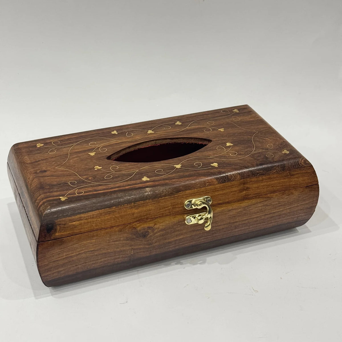 Wooden tissue box with brass inlay, 6 by 11 inch, handmade by Craft Edges, view 2 of 4
