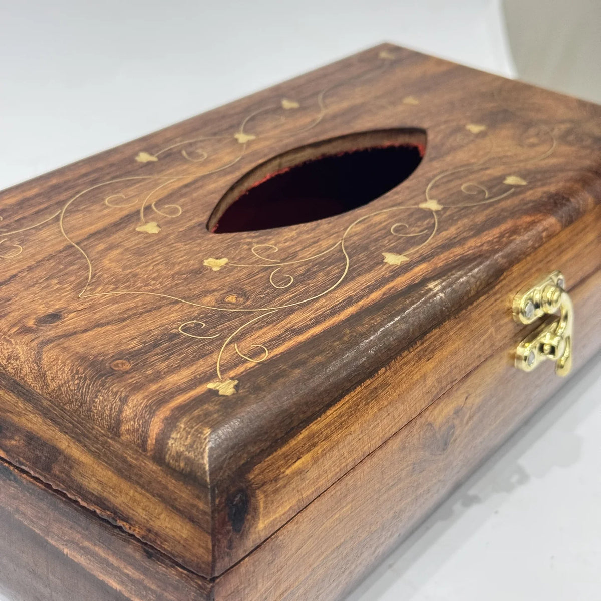 Wooden tissue box with brass inlay, 6 by 11 inch, handmade by Craft Edges, view 4 of 4