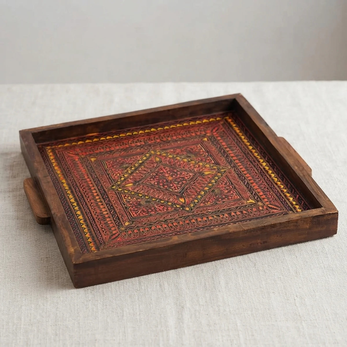 Naqshi Art Hand Painted Wooden Tray