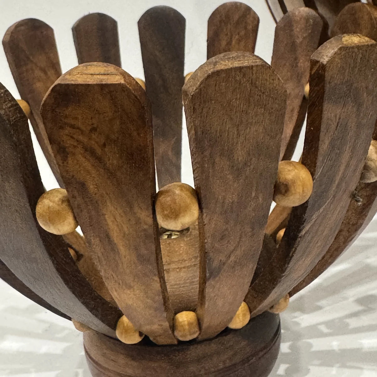 Wooden flower cut fruit basket in solid wood, handmade by Craft Edges, view 3 of 6