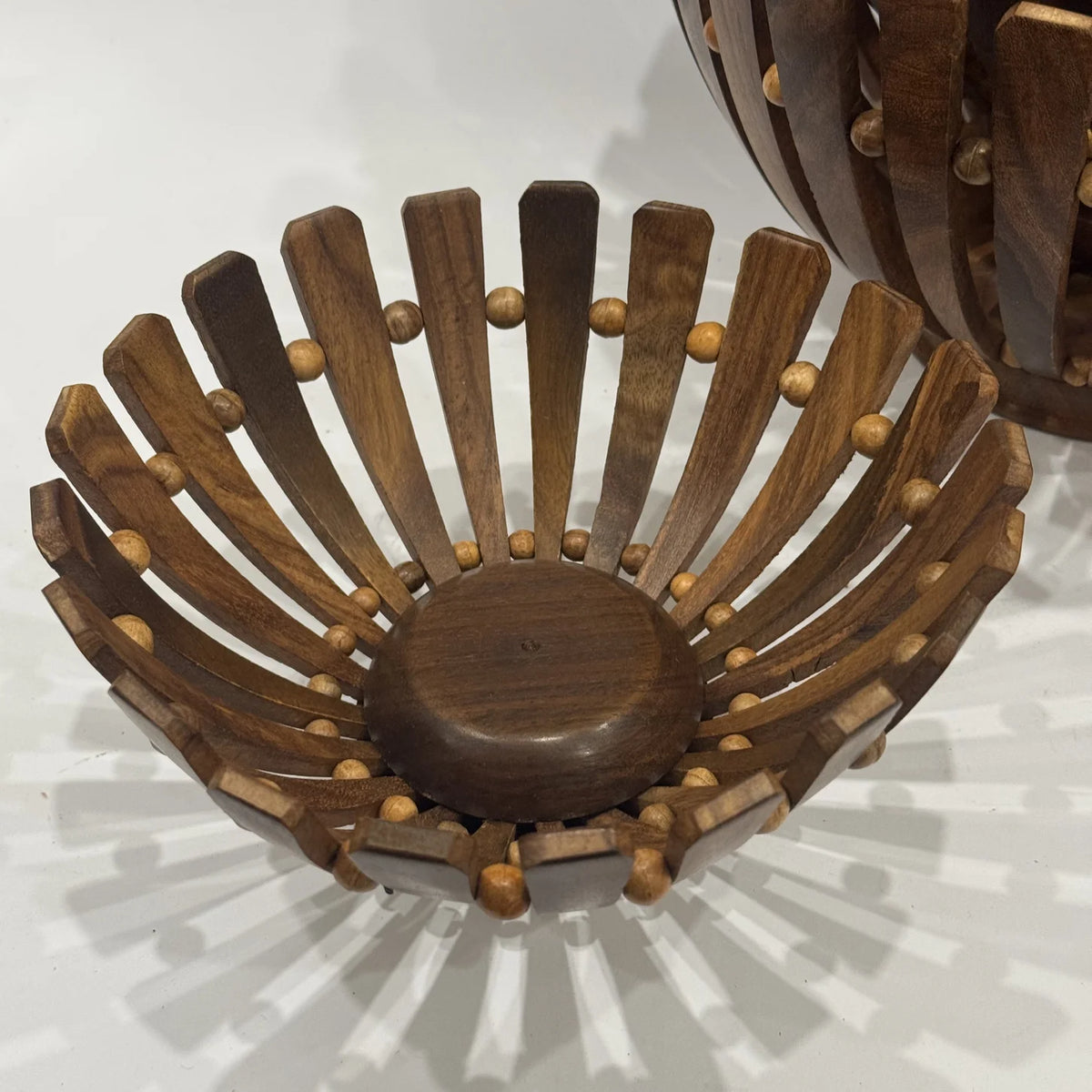 Wooden flower cut fruit basket in solid wood, handmade by Craft Edges, view 4 of 6